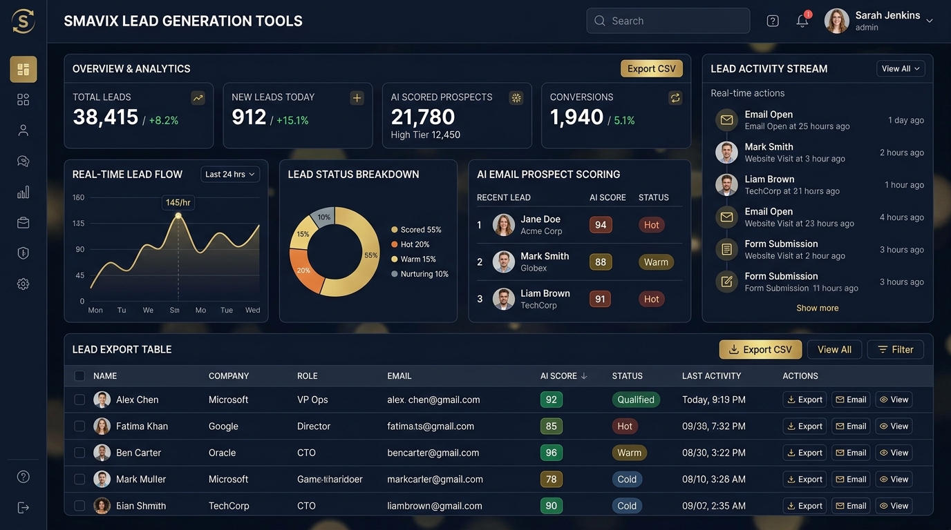 SMavix Lead Generation Tools Dashboard Mockup
